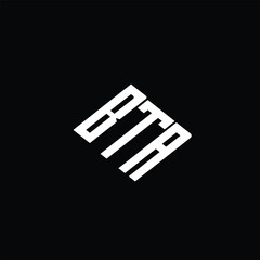 BTA letter logo design on black background.