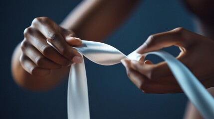 Hands tying white ribbon