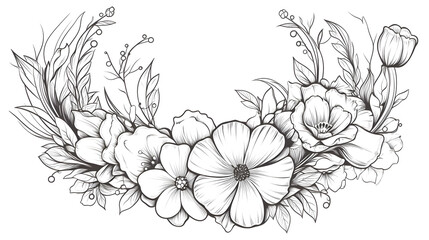 Elegant Postcard Design with Vibrant Flower Wreath - Floral Spring Theme for Greeting Cards