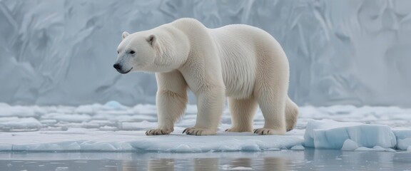Albino polar bear blends seamlessly with arctic ice, a rare sight , cold, beautiful, white bear