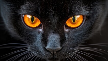 intense gaze of a black cat piercing amber eyes focused stare animal portrait feline mystique darkness