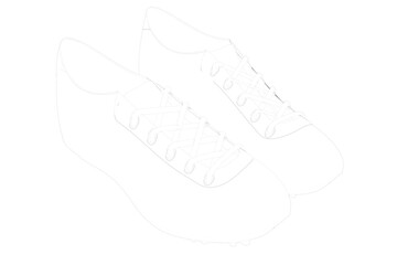 wireframe of TRAIL RUNNING TRAINER SHOES SNEAKER FOOTBALL SOCCER, Outline Illustration of a Pair of Laced Casual Shoes, Simple Line Art Drawing of Two Athletic Shoes, Monochrome Outlineon a PNG Transp