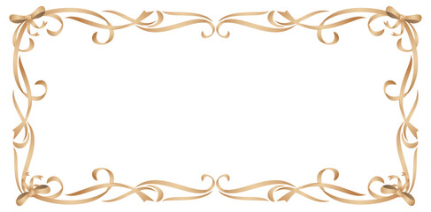 decorative golden frames with swirls and ribbons on a white background elegant element for your text, invitations and greeting cards, stationery design materials printing, screen printing, paper craft