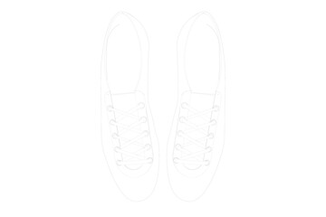 wireframe of TRAIL RUNNING TRAINER SHOES SNEAKER FOOTBALL SOCCER, Outline Illustration of a Pair of Laced Casual Shoes, Simple Line Art Drawing of Two Athletic Shoes, Monochrome Outlineon a PNG Transp