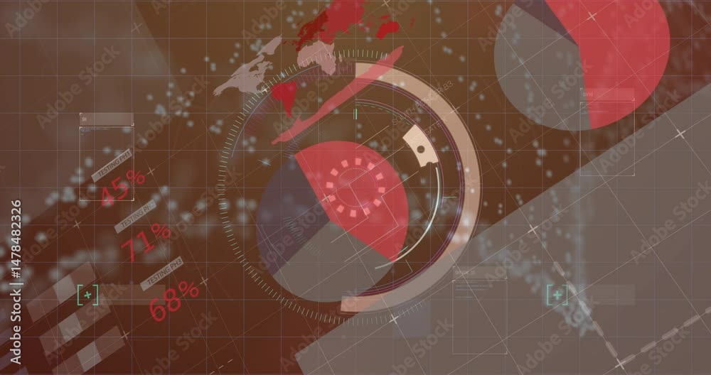 Aufkleber concentric circular hud element rotating on digital interface, showing grid lines and data windows