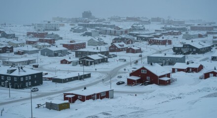 Arctic town covered in snow