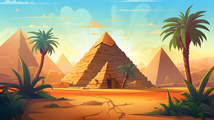 Detailed Egyptian Pyramid Landscape with Sun Vector for Historical Designs