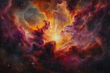 Obraz premium Cosmic nebula ablaze with vibrant hues