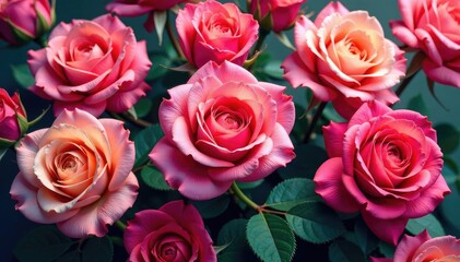 Intricate, overlapping blooming roses in vibrant hues , botanical, repetition, pattern