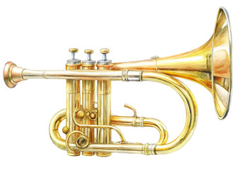 Fototapeta premium Golden trumpet, brass instrument on a transparent background