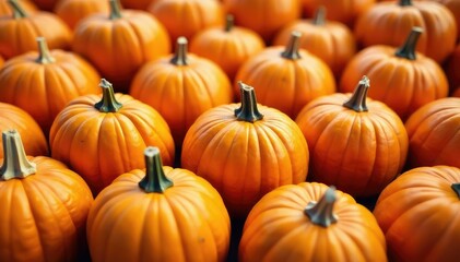 Obraz premium Pile of vibrant orange pumpkins ready for Halloween carving and decoration Autumn harvest, fall season , ripe, orange