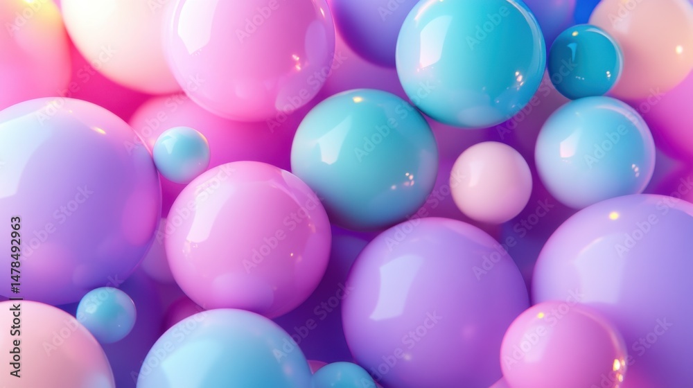 Fototapete abstract pastel spheres floating together in a close up view with a soft and dreamy aesthetic for a 