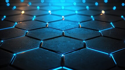 Obraz premium Hexagon grid with blue and yellow glowing light points