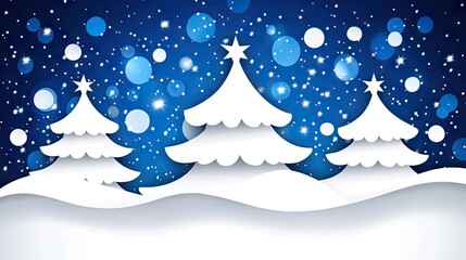 Festive winter scene with paper cut Christmas trees.