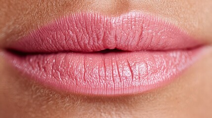 Fototapeta premium Close up of Pink Lips Soft Makeup Beauty Cosmetics Skincare Glamour Sensual Romanti