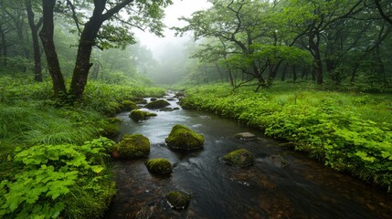 Obraz premium Misty forest stream