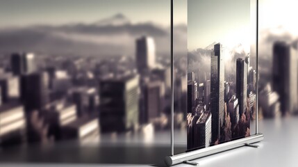 Modern Cityscape Roll Up Banner Mockup   High Resolution Photorealistic Design