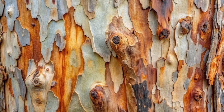 Mottled brown and grey hues of old eucalyptus tree bark with intricate abstract patterns, abstract, rustic,  abstract, rustic - Powered by Adobe