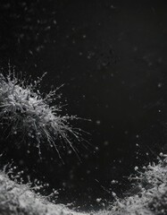 Intricate snow flurry isolated on black, showcasing individual flakes ,  crystals,  cold