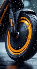 Electric Scooter Wheel with Rainy City.