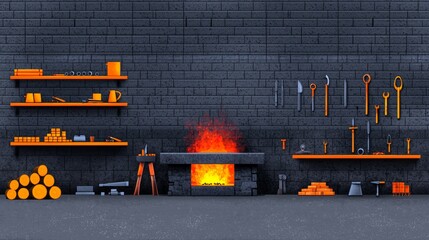 Glowing Forge In A Dark Blacksmith Workshop
