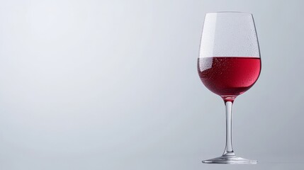 Elegant Red Wine Glass with Water Droplets on a Light Background