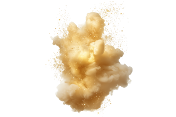 golden  cloud explosion effect abstract smoke bomb isolated on white background for design element on transparent background