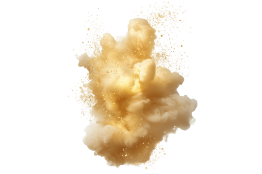 golden  cloud explosion effect abstract smoke bomb isolated on white background for design element on transparent background
