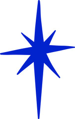 Blue starburst with eight points, concept of star and light.