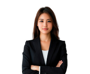 Portrait of a Beautiful Businesswoman in a Suit with Arms Crossed isolated on transparent background