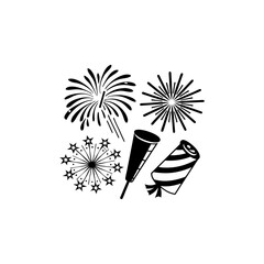Black Silhouette Of Celebration Fireworks Display On White Background Festive Holiday Vector Illustration Party Celebration Element