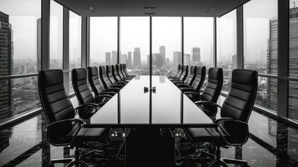 Modern conference room with city view in black and white