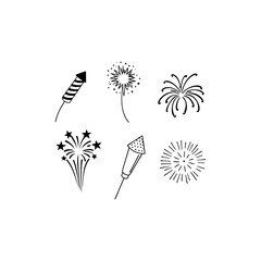 Black Silhouette Of Celebration Fireworks Display On White Background Festive Holiday Vector Illustration Party Celebration Element