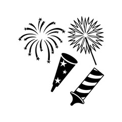 Black Silhouette Of Celebration Fireworks Display On White Background Festive Holiday Vector Illustration Party Celebration Element