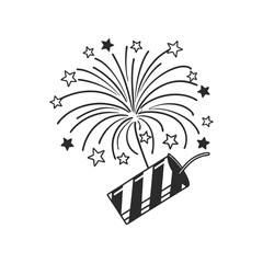 Black Silhouette Of Celebration Fireworks Display On White Background Festive Holiday Vector Illustration Party Celebration Element