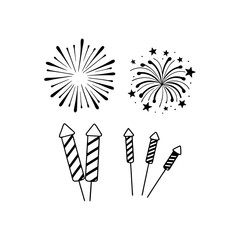 Black Silhouette Of Celebration Fireworks Display On White Background Festive Holiday Vector Illustration Party Celebration Element