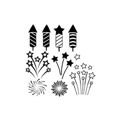 Black Silhouette Of Celebration Fireworks Display On White Background Festive Holiday Vector Illustration Party Celebration Element