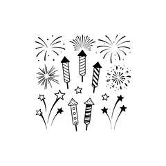 Black Silhouette Of Celebration Fireworks Display On White Background Festive Holiday Vector Illustration Party Celebration Element