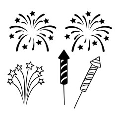 Black Silhouette Of Celebration Fireworks Display On White Background Festive Holiday Vector Illustration Party Celebration Element