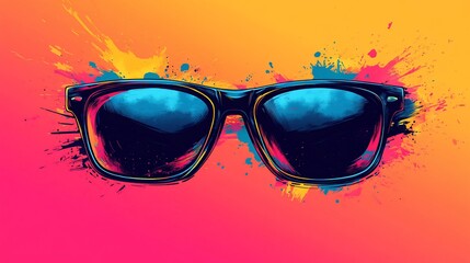 Stylish sunglasses illustration with vibrant color splash background