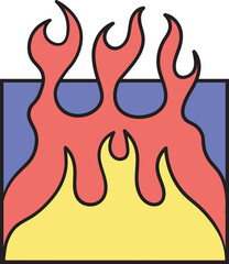 Fire Burn illustration with blue frame background and cartoon minimalist style - for your templates and elements design