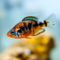 Fototapeta premium Pearl danio margaritatus freshwater fish is often as often referred as Microrasbora Galaxy, galaxy rasbora or celestial pearl danio in nature aquarium. Macro aquascaping photography