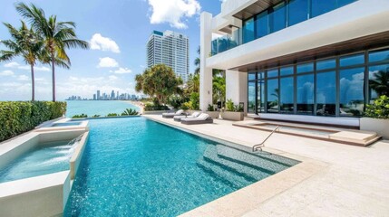 Luxury Waterfront Estate: Oceanfront Pool and Modern Architecture