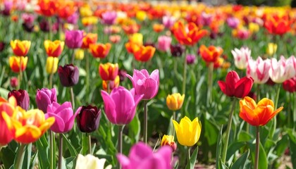 Fototapeta premium Tulip Field with Vibrant Cinematic Colors and Radiant Bloom Patterns for Floral Background