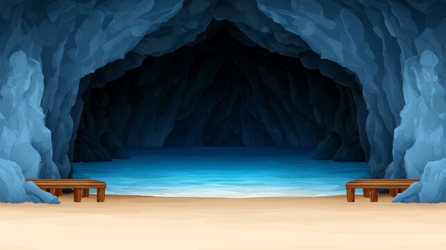 Mysterious Dark Blue Cave Opening To A Serene Turquoise Beach