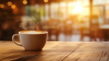 Obraz premium Morning Coffee in a Cozy Cafe: A Warm and Inviting Atmosphere