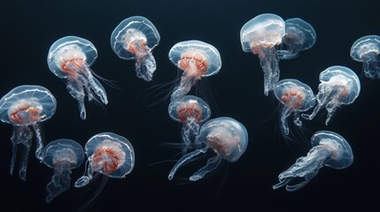 Graceful Jellyfish Floating in Dark Water, Underwater Marine Scene