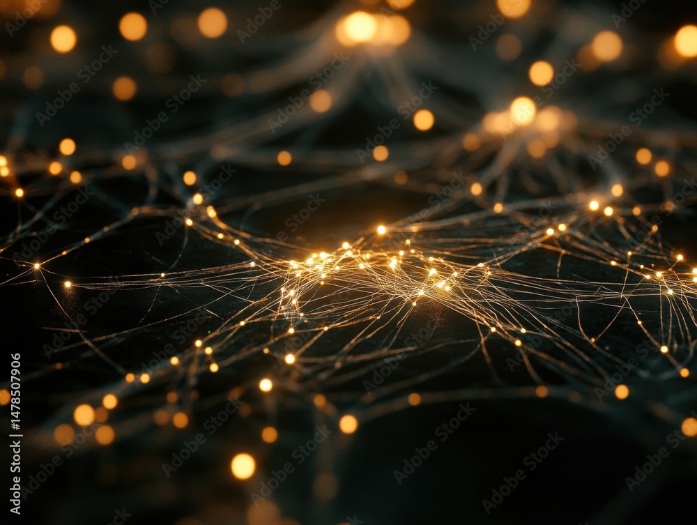 Aufkleber abstract neural network connection concept showing data flow and interconnectivity on dark backgroun