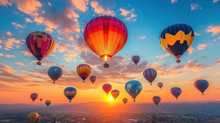 Obraz premium Majestic Sunset Hot Air Balloon Festival