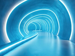 Fototapeta premium A mesmerizing blue-lit corridor featuring elegant archways. creating a futuristic ambiance. perfect for modern interior design concepts or artistic photography